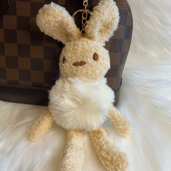 Fluffy Pom Pom Bunny keychain bag charm - Picture 1 of 2